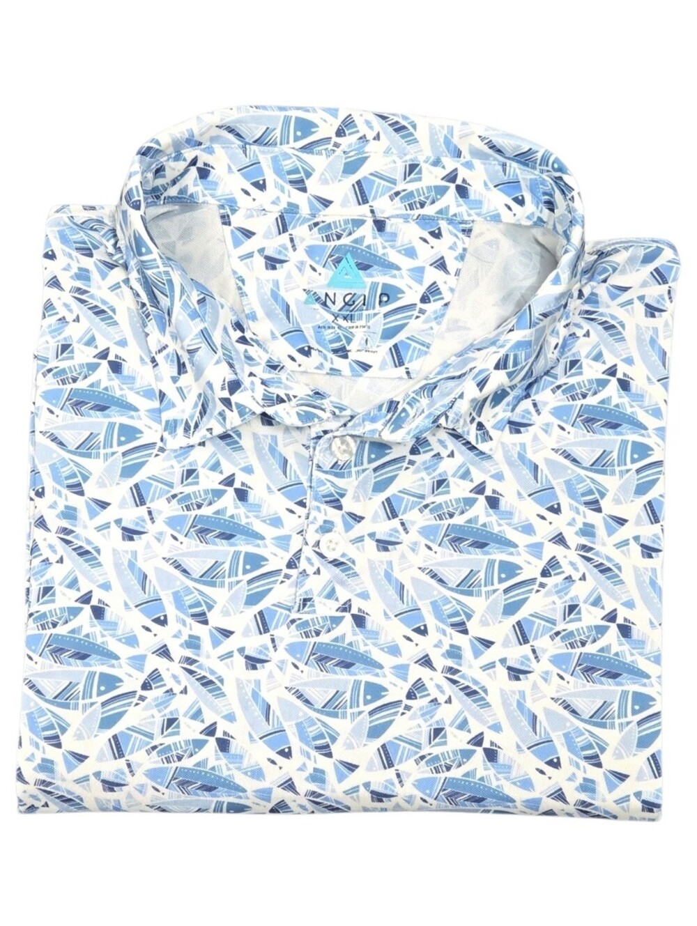 ANGLR Polo Shirt Mens XXL Blue White Fish Print Performance Short Sleeve Golf